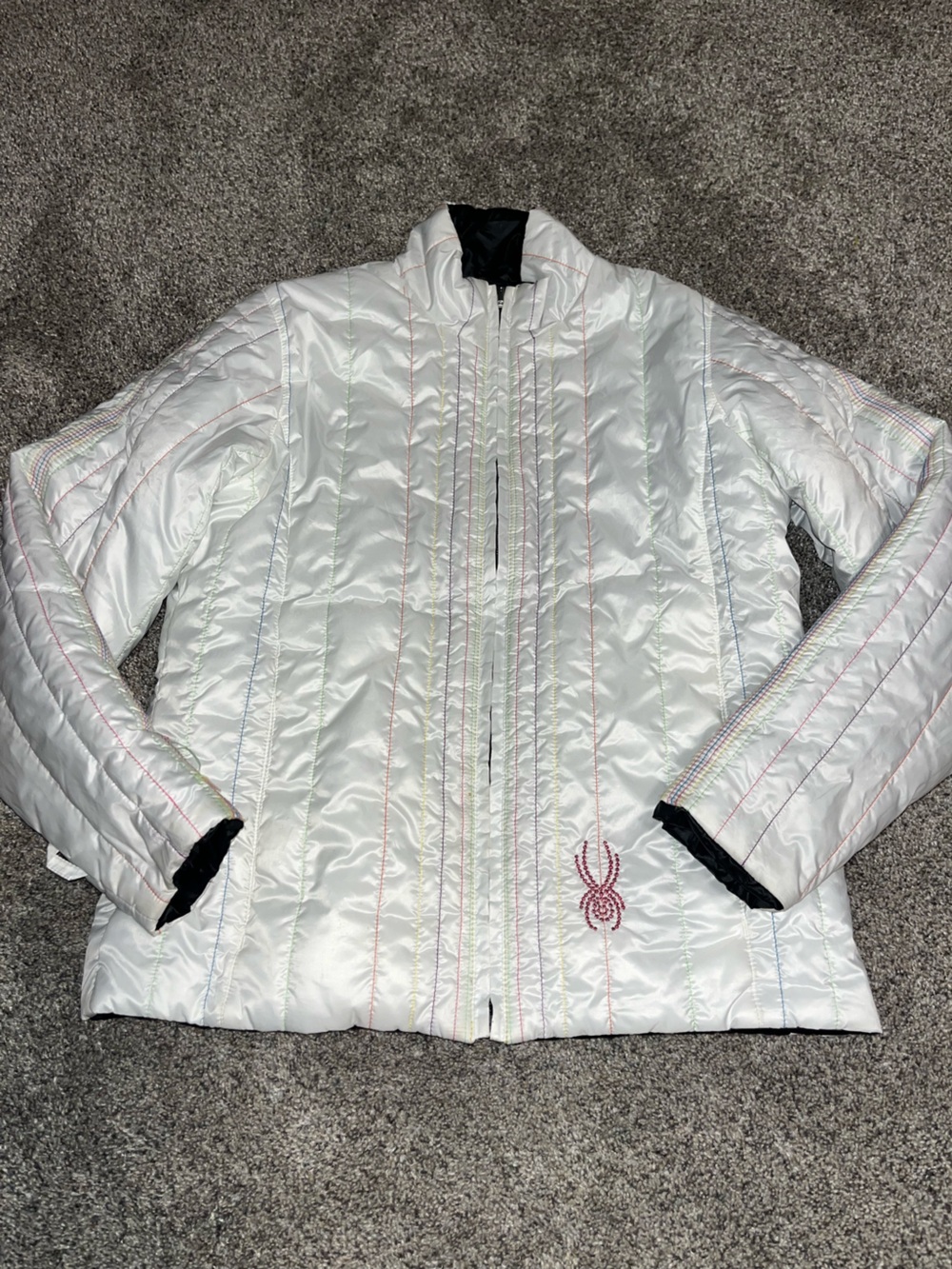 Spyder Girls Reversible Puffer Jacket white Black Size 10y Euc